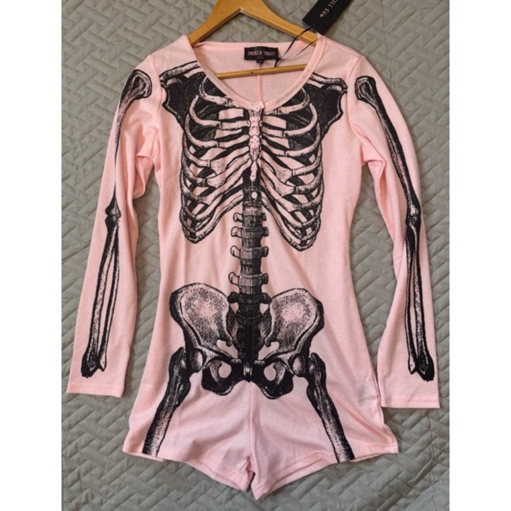 Pink Skeleton Print Romper